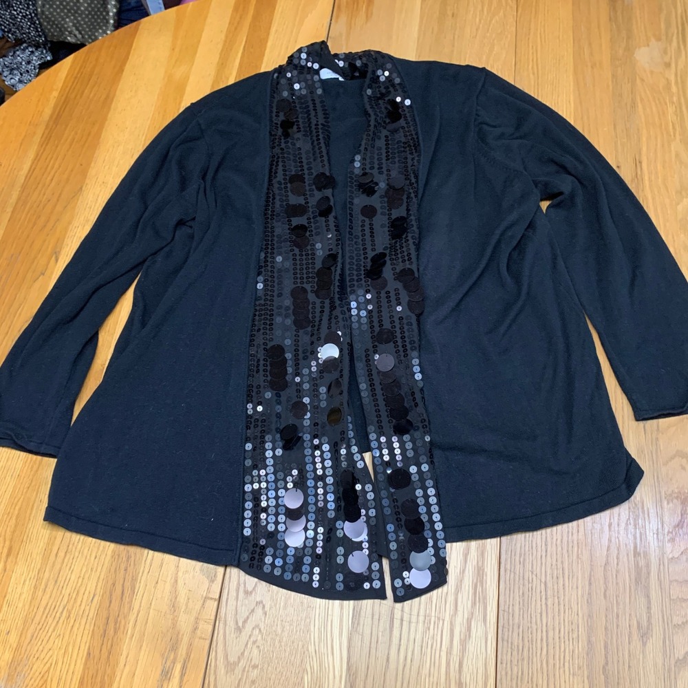 Completely Me by Liz‎ Lange Womens 2X Black Sequin Open Front Cardigan Sweater